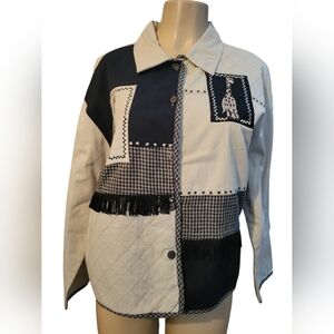 Life Style Giraffe Patchwork Jacket with Fringe Large Safari